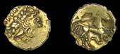 British Iron-Age, Early Uninscribed series, Quarter-Stater, British Qc [Remic type], degraded head right, rev. horse...