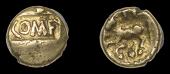 British Iron-Age, ATREBATES AND REGNI, Tincomarus, Quarter-Stater, comf on tablet, rev. horse left, ti above, c...