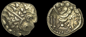 British Iron-Age, Early Uninscribed series, Stater, British B [Chute type], degraded head of Apollo right, rev....