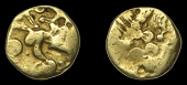 British Iron-Age, Gallo-Belgic, Quarter-Stater, series A [Ambiani], head of Apollo, rev. horse right, 1.62g/6h (ABC...