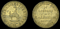 Gibraltar, R & J Abrines, advertising check, name and TRADE MARK on a garter around man seated on a camel with an...
