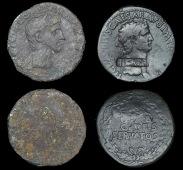 Roman Imperial Coinage, Claudius, Sestertii (2), rev. Spes advancing left, 26.39g (Sear 1853); with countermark...