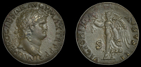 Roman Imperial Coinage, Nero, Dupondius, Rome, laureate bust right, rev. Victory advancing left, holding wreath and...