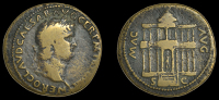 Roman Imperial Coinage, Nero, Dupondius, Lugdunum, laureate bust right, rev. view of Macellum Magnum, 12.80g (RIC...
