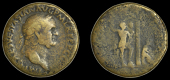 Roman Imperial Coinage, Vespasian, Sestertius, Rome, laureate bust right, rev. Emperor standing right, left foot on...