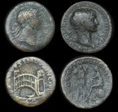 Roman Imperial Coinage, Trajan, Sestertii (2), revs. single-span bridge, 23.59g (RIC 569), Dacian seated left,...