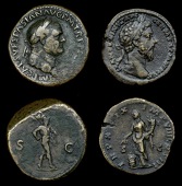 Roman Imperial Coinage, Vespasian, Sestertius, rev. Mars standing right, 24.80g (RIC 447); Marcus Aurelius,...
