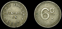 Gibraltar, Liceo Europa, currency token, Sixpence, obv. LICEO EUROPA around FUNDADO / EN / *1882*, rev. 6D,...