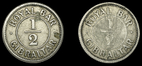 Gibraltar, Royal Bar, currency token, obv. ROYAL BAR GIBRALTAR around 1/2, rev. similar, cupro-nickel, 19mm (Lyall...