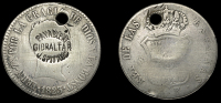 Gibraltar, James Spittle, currency token (?), Spanish 2 Reale, 1823, obv. countermarked PAYABLE AT J. SPITTLE around...