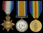 The Great War group of three awarded to Private J. Brearley, 2/5th Lancashire Fusiliers, who was killed in action on...