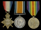 The Great War group of three awarded to Private Patrick Garvey, Royal Marine Light Infantry, who lost both arms from...