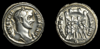 Roman Imperial Coinage, Constantius I (as Cæsar), Argenteus, Rome, 295-7, rev. four tetrarchs sacrificing in front...