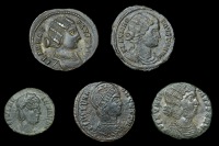 Roman Imperial Coinage, Fausta, Æ 3 (3), revs. Empress standing; Helena, Æ 3 (3), revs. Empress standing left [6]....