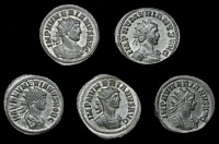 Roman Imperial Coinage, Numerian, Antoninianii (5), revs. Emperor standing left (3), Pietas (2) [5]. Very fine	...