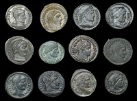 Roman Imperial Coinage, Constantine I, Æ 3 (9), various mints, revs. camp gate (5), two soldiers standing (2), two...