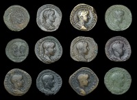 Roman Imperial Coinage, Gordian III, Sestertii (9), revs. Jupiter standing, Emperor sacrificing over altar,...