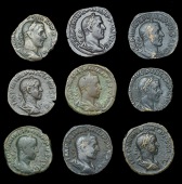 Roman Imperial Coinage, Philip I, Sestertii (7), revs. Annona standing left, Lætitia standing, Victory right, Fides...