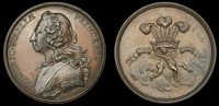 England, Frederick, Prince of Wales, c. 1750, a copper medal by J.A. Dassier, bust left, reverse coronet of feathers...
