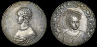 England, Princess Mary and Prince William of Orange, 1654, a cast silver repoussé medal by P. van Abeele, bust of...