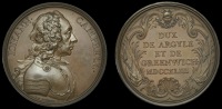 England, Duke of Argyll, 1743, a copper medal by J.A. Dassier, bust right, rev. legend within decorated border, 55mm...