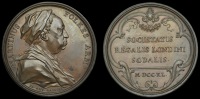 England, Martin Folkes, 1740, a copper medal by J.A. Dassier, bust right in cap, rev. legend and date within...