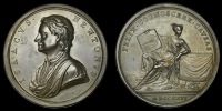 England, Death of Sir Isaac Newton, 1727, a copper medal by J. Croker, draped bust left, rev. Science holding a plan...