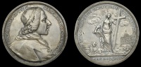 England, Death of James III, the Old Pretender, 1766, a silver medal by F. Cropanese, bust of Henry, Cardinal York,...