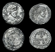 Roman Imperial Coinage, Julian II, Siliquæ (2), Constantinople, rev. vot x mvlt xx in wreath, sconst in exergue...