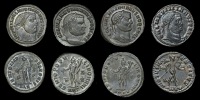 Roman Imperial Coinage, Galerius, Folles (4), revs. Genius, wearing modius, standing left, holding patera (3), Mars...