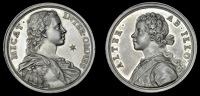 England, The Jacobite Princes, 1731, a silver medal by O. Hamerani, bust of Prince Charles right, star in field,...
