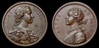 England, The Jacobite Princes, 1731, a copper medal by O. Hamerani, similar, edge die xxxi decembr mdccxx extvlit os...