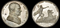 England, Naval Victory of 1 June 1794, a silver medal by W. Wyon for J. Mudie, bust of Earl Howe right, rev. Neptune...