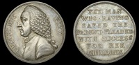 England, Repeal of the Stamp Act, 1766, a silver medal by T. Pingo, bust of William Pitt left, rev. the man who...