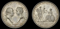 England, Birth of George, Prince of Wales, 1762, a silver medal by T. Pingo, busts of George III and Queen Charlotte...