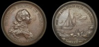 England, Free British Fishery Society Established, 1750, a copper medal by L. Koch, bust of Frederick, Prince of...