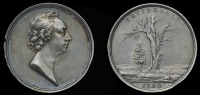 England, The Oak Society, 1750, a silver medal by C.N. Roettier and T. Pingo, bust of Prince Charles right, rev....