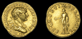 Roman Imperial Coinage, Trajan, Aureus, Rome, c. 112-14, laureate, draped and cuirassed bust right, imp traiano avg...