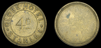 Falkland Islands, Globe Hotel, Four Pence, obv. GLOBE HOTEL STANLEY, around 4D rev. beaded boarder, copper, 27mm...