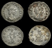 Roman Imperial Coinage, Aquilia Severa, Denarius, Rome, c. 221, rev. Concordia standing, holding double cornucopiæ...