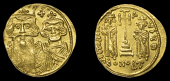 Byzantine Coinage, Constans II, Solidus, Constantinople, facing busts of Constans and Constantine IV, small cross in...
