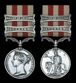 Indian Mutiny 1857-59, 2 clasps, Relief of Lucknow, Lucknow (Serjt. Alexr. Ramsey, 13th. Bn. R. Arty.) edge...