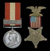 A rare and interesting Canada General Service pair awarded to Sergeant T. D. Skinner, Chicago Volunteer Company,...