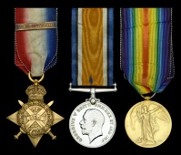 Three: Private W. G. Alford, Lincolnshire Regiment

1914 Star, with clasp (7435 Pte W. G. Alford. 1/Linc: R.);...
