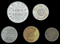 Ethiopia, L’American Club, (2), 10 cents, obv. arabic legend / L’ AMERICAN CLUB, around crowned lion of...