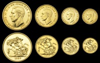 George VI (1936-1952), Proof set, 1937, comprising Five and Two Pounds, Sovereign and Half-Sovereign [4]. Rather...