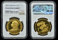 Victoria (1837-1901), Proof Five Pounds, 1893 (L & S 108; WR 287; S 3872). Very minor surface hairlines, otherwise...