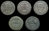 MIDLOTHIAN, Edinburgh, Thomson, brass Farthings (5), 2.94g/6h (DH 128), 2.87g/6h (DH 128 bis), 3.34g/6h (DH 129),...