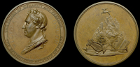 England, William Roscoe, c. 1807, a copper medal by P. Wyon, draped bust left, rev. Pegasus atop Mt Parnassus, lyre,...