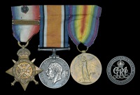 Three: Private J. H. Hardy, Grenadier Guards

1914 Star, with clasp (15401 pte. J. H. Hardy. 2. G.Gds.); British...